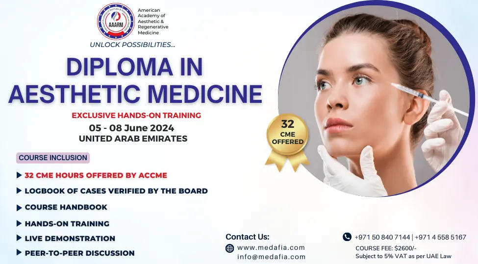 Banner for Diploma in Aesthetic Medicine on June 2024 in Dubai