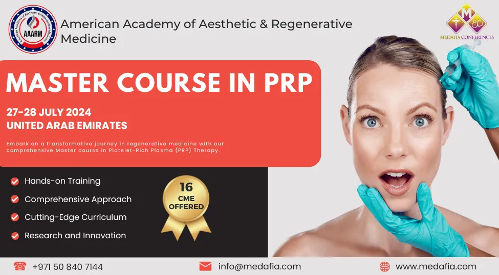 Banner for PRP master course, platelet rich plasma training